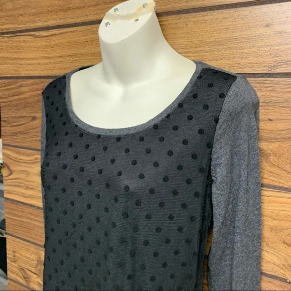 Loft outlet long sleeve top size small black/gray polka dot front panel - Picture 2 of 9